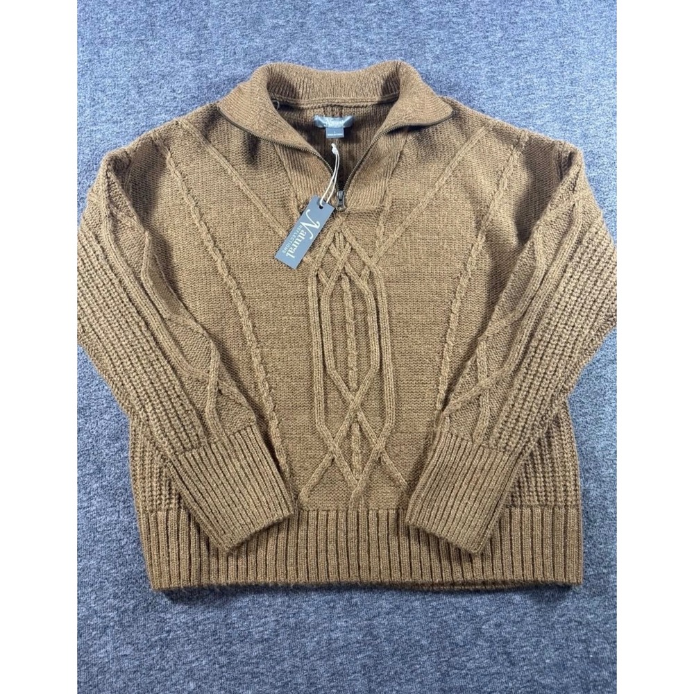 Natural Reflections Womens Toasted Coconut Cable 1/4 Zip Pullover Sweater Brown
